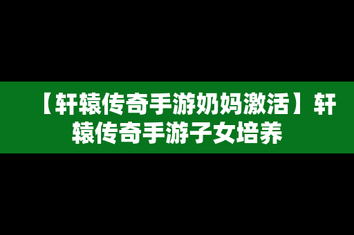 【轩辕传奇手游奶妈激活】轩辕传奇手游子女培养