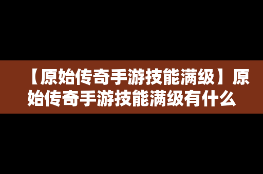 【原始传奇手游技能满级】原始传奇手游技能满级有什么用