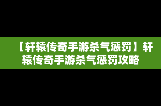 【轩辕传奇手游杀气惩罚】轩辕传奇手游杀气惩罚攻略