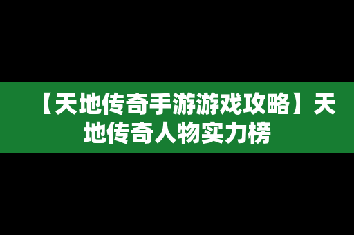 【天地传奇手游游戏攻略】天地传奇人物实力榜