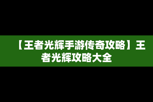 【王者光辉手游传奇攻略】王者光辉攻略大全