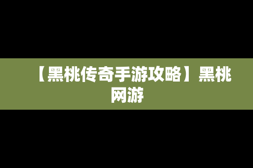 【黑桃传奇手游攻略】黑桃网游