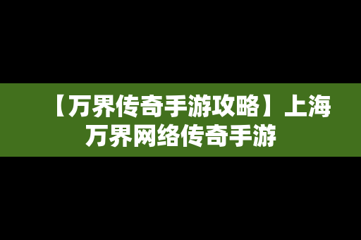 【万界传奇手游攻略】上海万界网络传奇手游