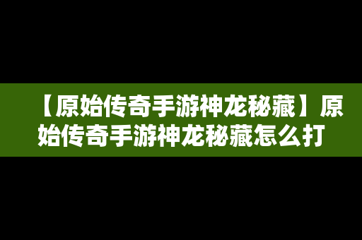 【原始传奇手游神龙秘藏】原始传奇手游神龙秘藏怎么打