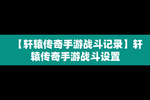 【轩辕传奇手游战斗记录】轩辕传奇手游战斗设置