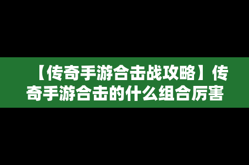 【传奇手游合击战攻略】传奇手游合击的什么组合厉害