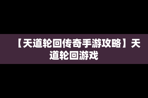 【天道轮回传奇手游攻略】天道轮回游戏