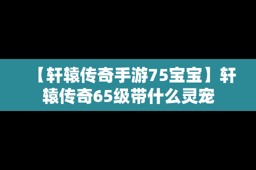 【轩辕传奇手游75宝宝】轩辕传奇65级带什么灵宠