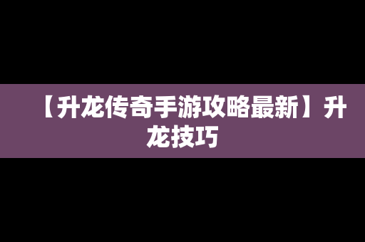 【升龙传奇手游攻略最新】升龙技巧