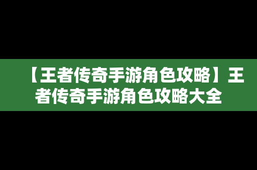 【王者传奇手游角色攻略】王者传奇手游角色攻略大全