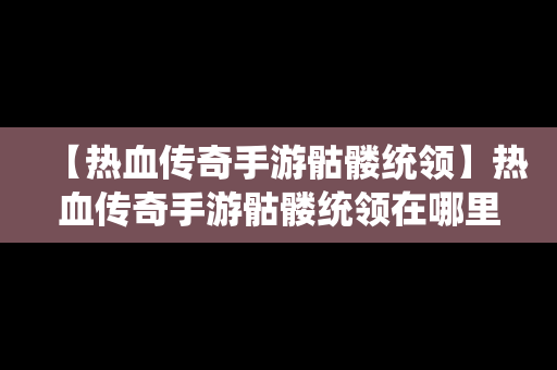 【热血传奇手游骷髅统领】热血传奇手游骷髅统领在哪里