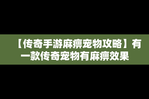 【传奇手游麻痹宠物攻略】有一款传奇宠物有麻痹效果