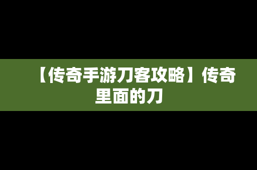 【传奇手游刀客攻略】传奇里面的刀