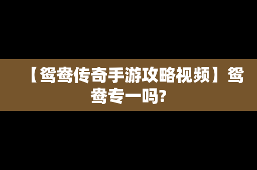 【鸳鸯传奇手游攻略视频】鸳鸯专一吗?