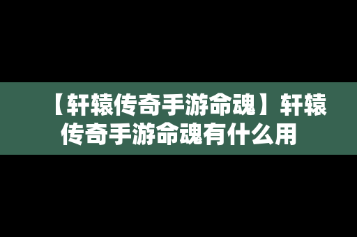 【轩辕传奇手游命魂】轩辕传奇手游命魂有什么用