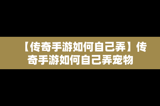 【传奇手游如何自己弄】传奇手游如何自己弄宠物