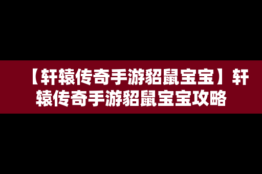 【轩辕传奇手游貂鼠宝宝】轩辕传奇手游貂鼠宝宝攻略