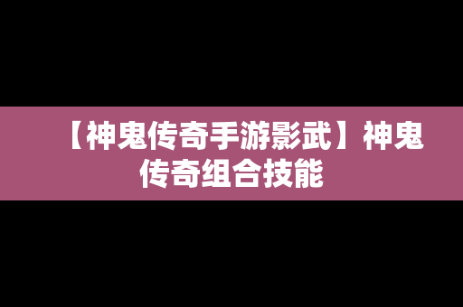 【神鬼传奇手游影武】神鬼传奇组合技能