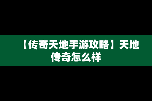 【传奇天地手游攻略】天地传奇怎么样